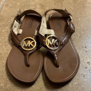 Michael Kors Brown Sandals with Gold Logo